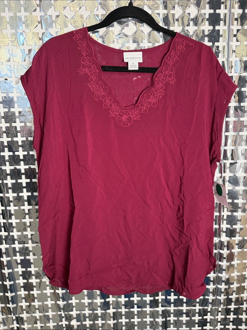 Liz Claiborne Berry V-Neck Tunic with Floral Embroidery
